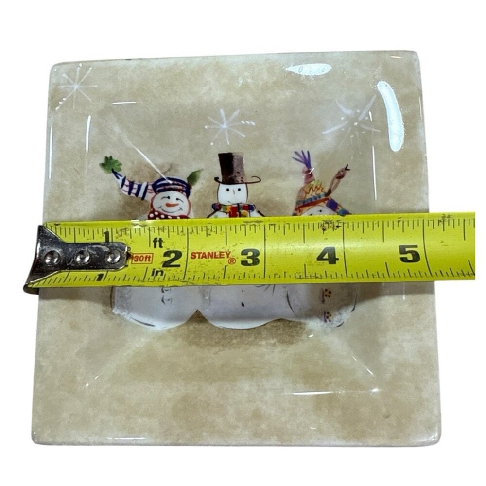 2 Snowmates Oneida Debbie Christmas Beige Square Serving Tray Snowman 5' & 7.5' - Picture 6 of 9
